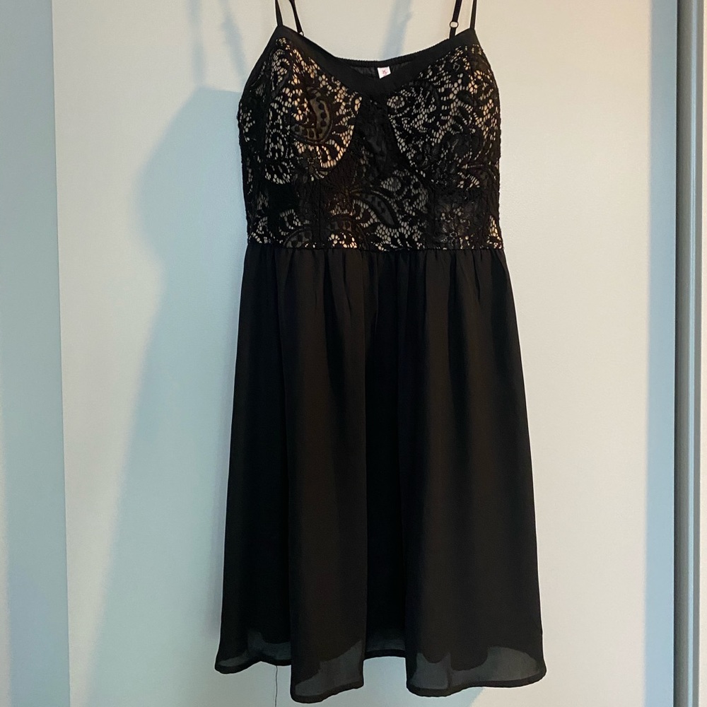 Nude Lace/ Black Empire Waist Dress